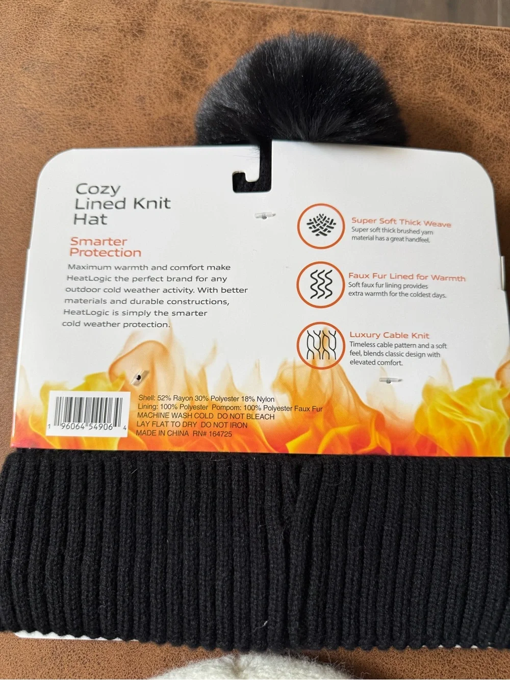 Women's Cozy Knit Hat Set — Black Pom & Cream Thermal